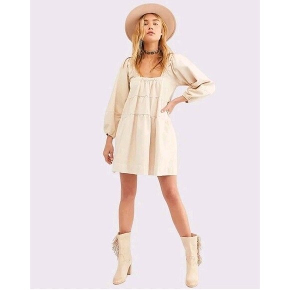 NWT Free People Lou Jean Babydoll Dress Size Extra Small Ivory Cream Boho - Picture 1 of 11